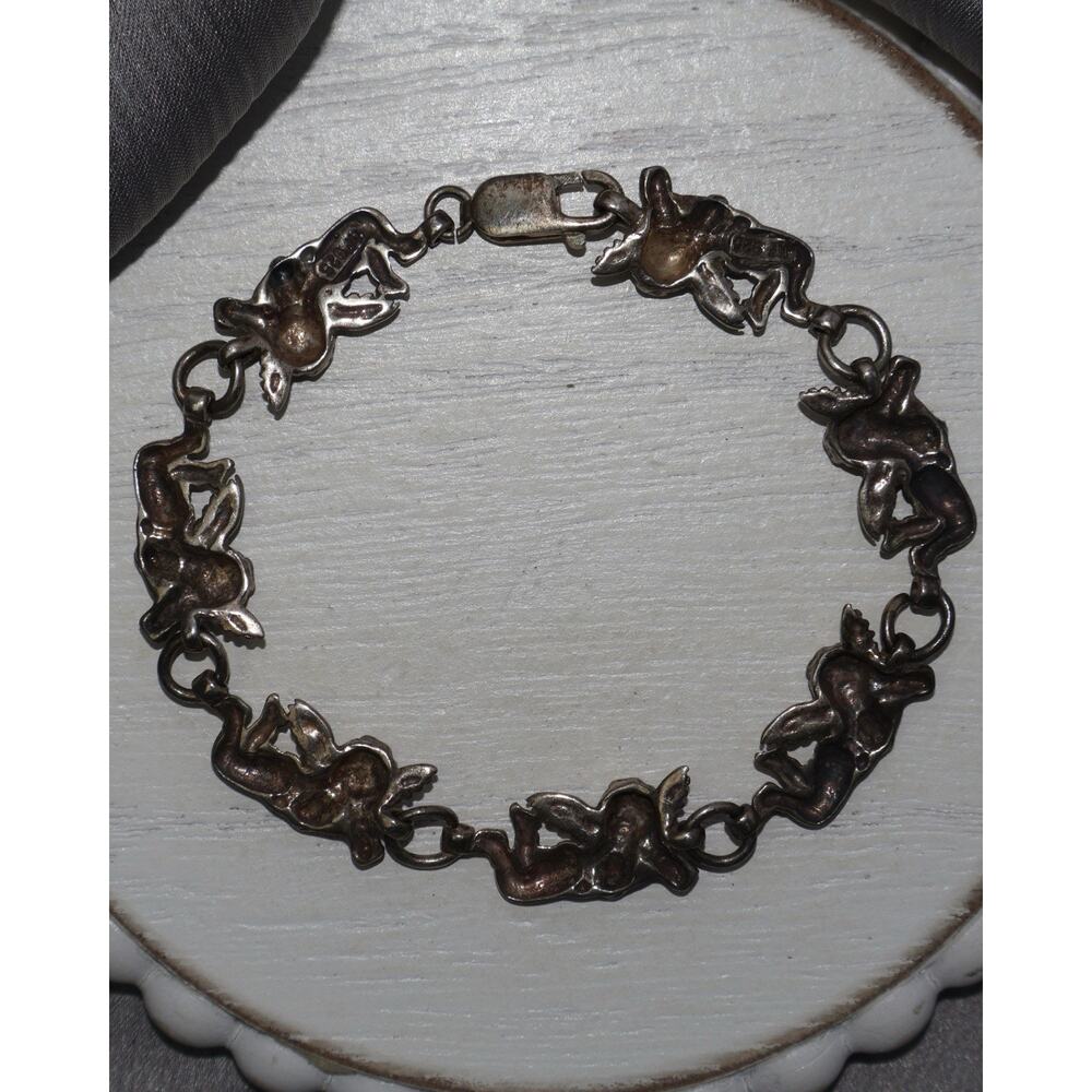 Vintage Sterling Silver Winged Angels Bracelet 12.9G / 7.25in - Picture 2 of 5
